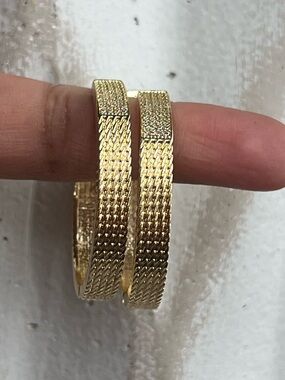 Gold-Tone woven Textured Hoop Earrings with Pavé Accent
